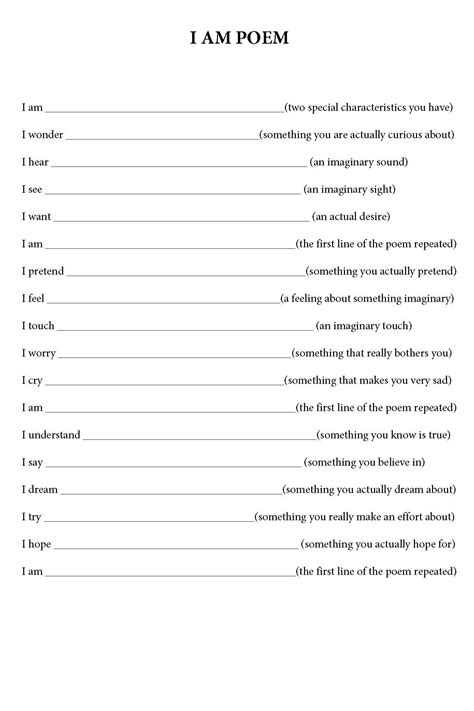 I Am Poem Worksheet Artofit