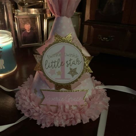 Twinkle Star Party Hat Pink And Gold First Birthday Party Hat
