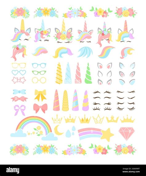Unicorn flat vector constructor kit illustrations set Stock Vector ...