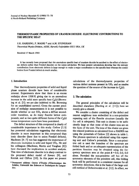 (PDF) Thermodynamic properties of uranium dioxide: Electronic contributions to the specific heat