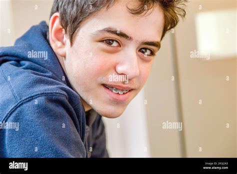 Boy Smiling With Braces Stock Photo Alamy