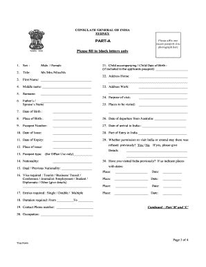 Fillable Online CONSULATE GENERAL OF INDIA SYDNEY Napt Au Fax