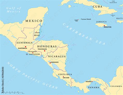 Central America Map And Capitals Political Map Of Central America