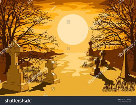 Horizontal Landscape Road Through Cemetery Stock Vector Royalty Free