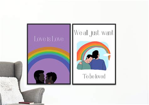 Love Is Love Prints Lgbt Wall Art Queer Designs Rainbow Gay Couple Inclusive Home Decor
