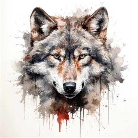 Watercolor Splash Portrait of an African Wolf Stock Illustration ...