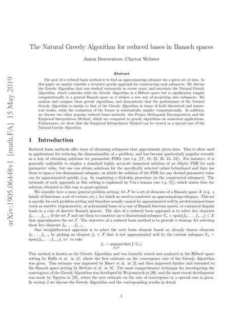 Pdf The Natural Greedy Algorithm For Reduced Bases In Banach Spaces