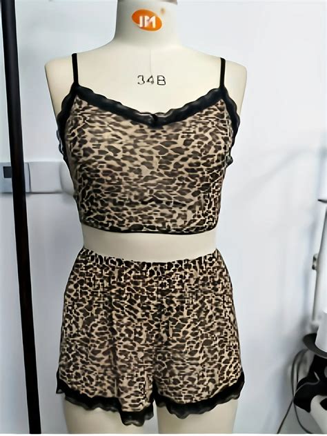 Leopard Lingerie Set Thin Nighties Pant Vest Sexy Sleeping Wear 2 Pieces Alibaba