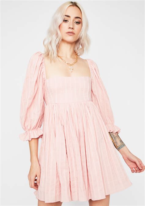 Puff Sleeves Babydoll Mini Dress Pink Dolls Kill