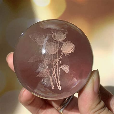 HDCRYSTALGIFTS 3D Carving Rose Bouquet Crystal Ball Glass Sphere