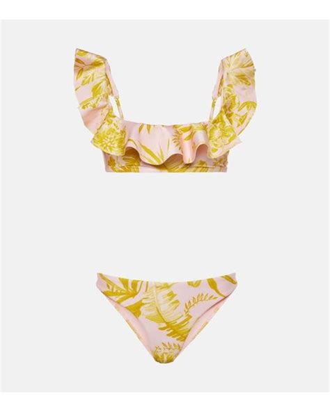Zimmermann Golden Floral Bikini In Metallic Lyst