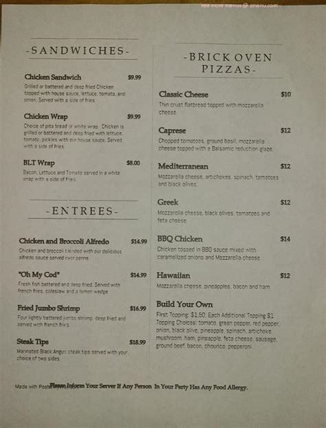 Menu At Bar 88 And Grille Taunton