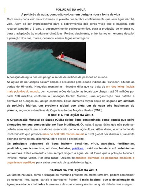 Texto Da Poluição Da Água - Poluição Da Água | PDF | Água | Eutrofização