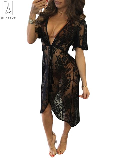 Gustavedesign Summer Womens Beach Wwar Cover Up Sexy Floral Sheer Lace Bikini Maxi Beach Coverup