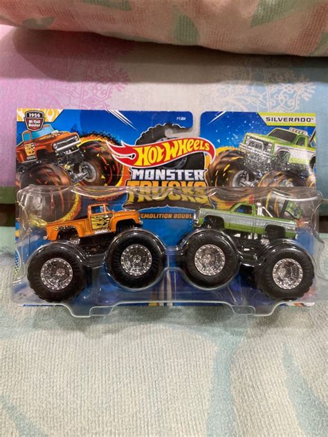 Hot Wheels Monster Trucks Demolition Doubles Hi Trail Hauler And Silverado Hobbies Toys