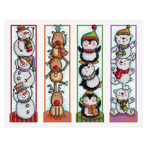 Festive Bookmarks Set Of 4 Durene J Cross Stitch Etsy Xmas Cross