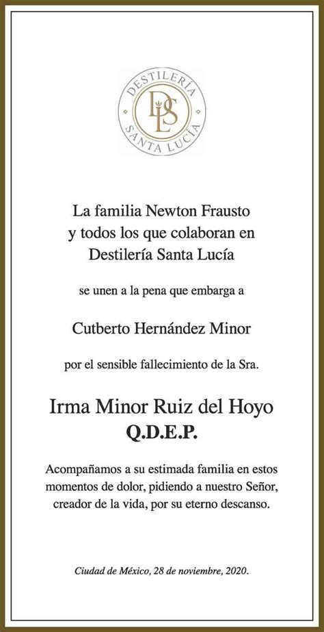 Se Ora Irma Minor Ruiz Del Hoyo Obituario Esquela