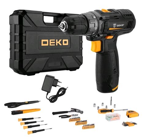 Дрель-шуруповерт DEKO GCD12DU3 + 104 инструмента для дома в кейсе 063 ...