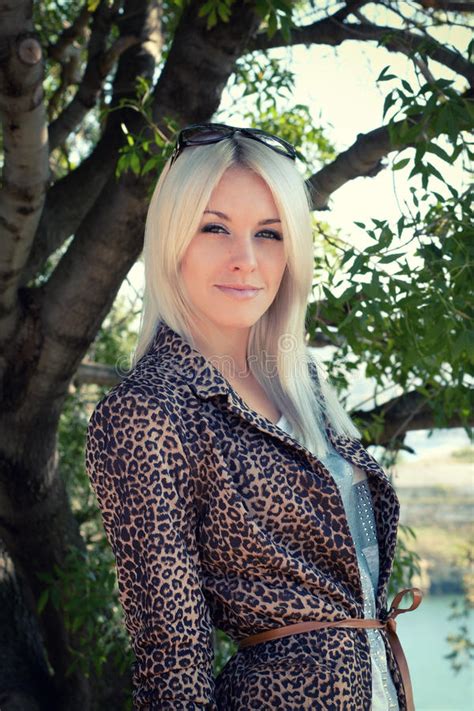 Beautiful Blonde In A Jacket Stock Photo Image Of Clothes Dress