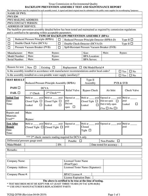 Tceq Backflow Test Form Fill Online Printable Fillable Blank Pdffiller