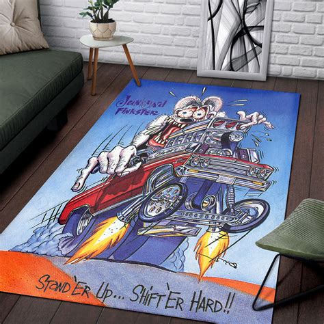 Junkyard Finkster Rat Fink Rug Hot Rod Rug For Garage Bluefink
