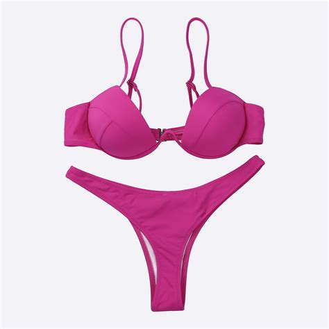 Qiylii Pcs Women Bikini Set Solid Color Adjustable Spaghetti Strap