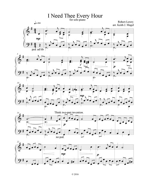 I Need The Every Hour Arr Keith James By Keith James Sheet Music For