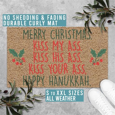 Merry Christmas Kiss My Ass Happy Hanukkah Christmas Doormat Etsy