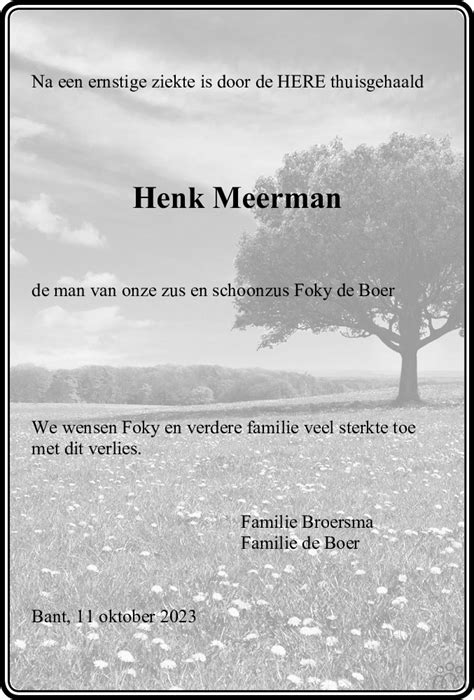 Hendrik Henk Meerman Overlijdensbericht En Condoleances