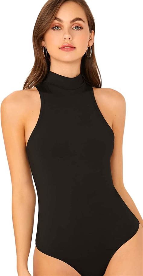 Verdusa Women S Mock Neck Sleeveless Bodycon Leotard Tank Bodysuit