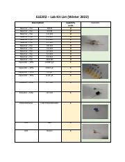 Lab Kit List for ELE202 (Winter 2022): Resistors, Capacitors, | Course Hero