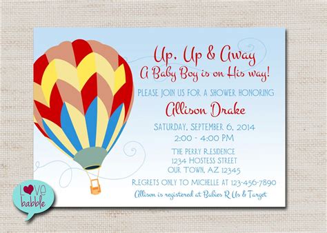 Baby Shower Invitation Hot Air Balloon Invitation Boy Printable Digital File X Etsy