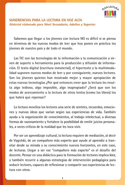 Sugerencia Para La Lectura En Voz Alta Material Elaborado Para Nivel Secundaria Adultos Y