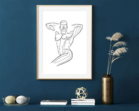 Male Nude Art Minimal Line Print Drawing Wall Art Printable Etsy