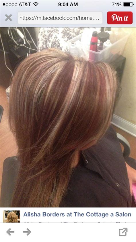 Chocolate Brown Platinum Blonde And Red Block Pattern Color Long