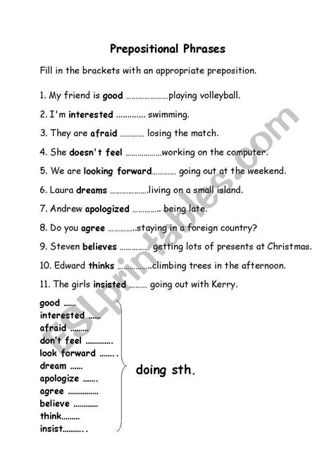 Prepositions And Prepositional Phrases Worksheet