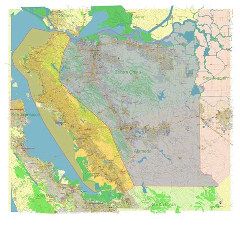 East Bay (east part of San Francisco Bay Area) California US Vector Map