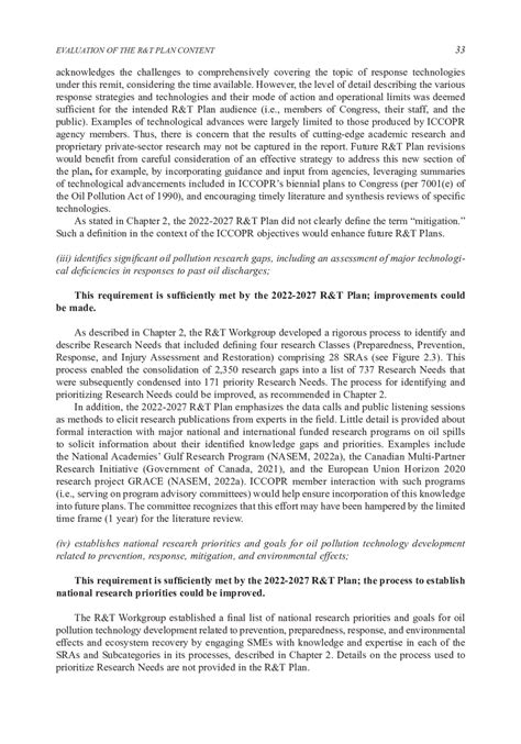 Evaluation Of The R T Plan Content Review Of Iccopr S Oil