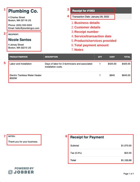 Free Plumbing Receipt Template Edit And Download Jobber