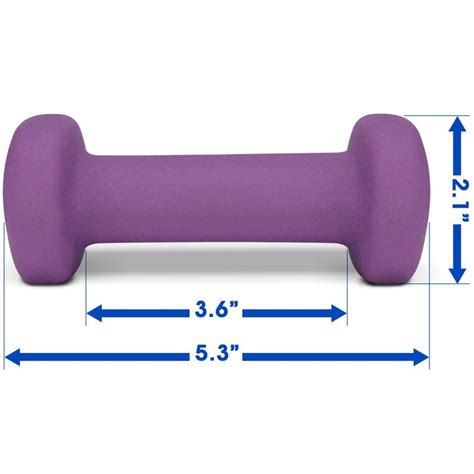 An Image Of A Purple Dumbble Weight Scale With Measurements For The Top