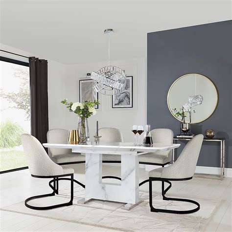 Florence Extending Dining Table 4 Riva Chairs White Marble Effect