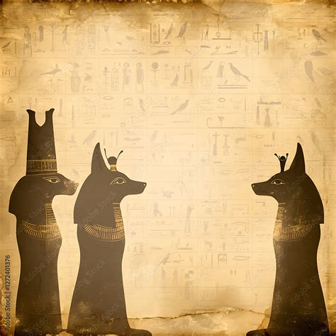 ancient egyptian gods  hieroglyphs illustration  aged parchment