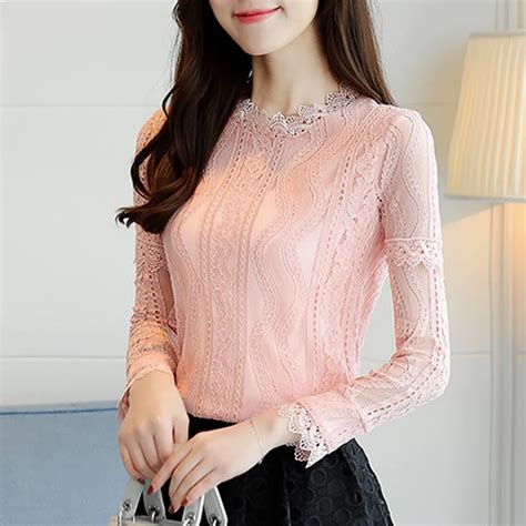 Women Spring Autumn Style Lace Blouses Shirts Lady Casual Hollow Out