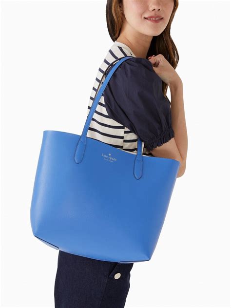 New Kate Spade Ava Reversible Tote With Pouch Double Faced Blue Dust