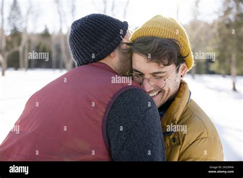 Happy Gay Couple Hugging Outdoors Fotos Und Bildmaterial In Hoher Aufl Sung Alamy
