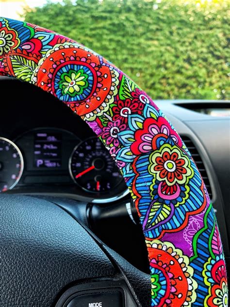 Whimsical Floral Butterfly Steering Wheel Cover Bright Funky Etsy