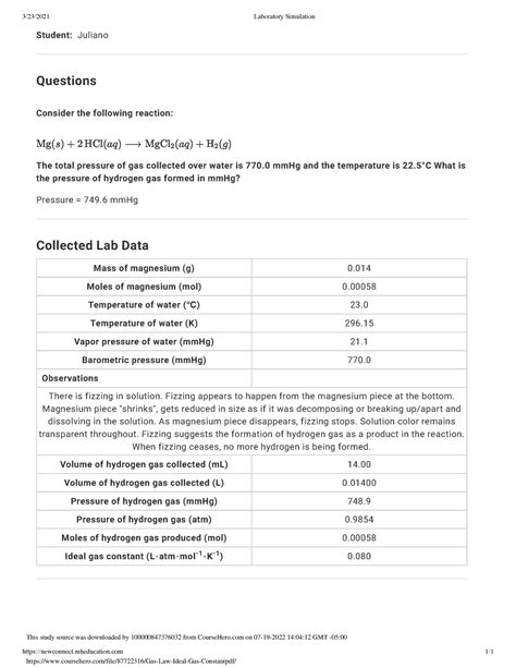 Gas Law Ideal Gas Constant Laboratory Simulation Newconnect