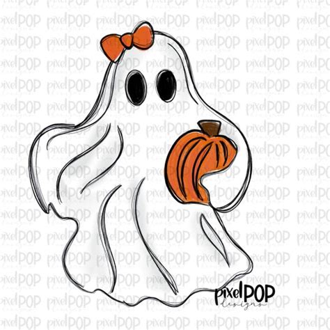 Ghost Girl Holding Pumpkin PNG Ghost Design Halloween - Etsy