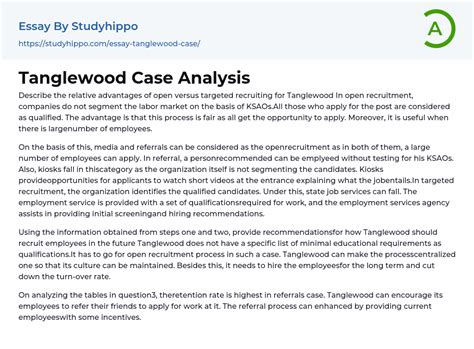 Tanglewood Case Analysis Essay Example StudyHippo