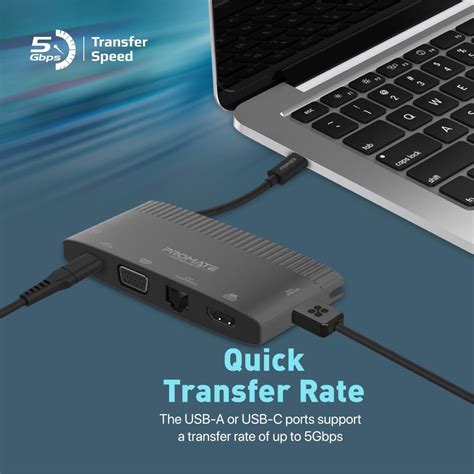 PROMATE 6 In 1 USB Multi Port Hub With USB C Connector Includes